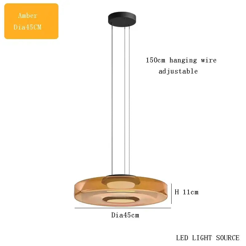 Amber-colored modern tiered glass pendant light with LED source for kitchen island by decorbites bohemia glass