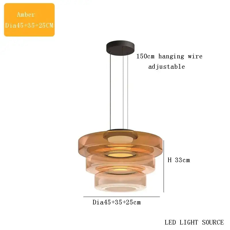 Amber-colored tiered glass pendant light with modern stacked circular design and LED lighting by Decorbites Bohemia Glass