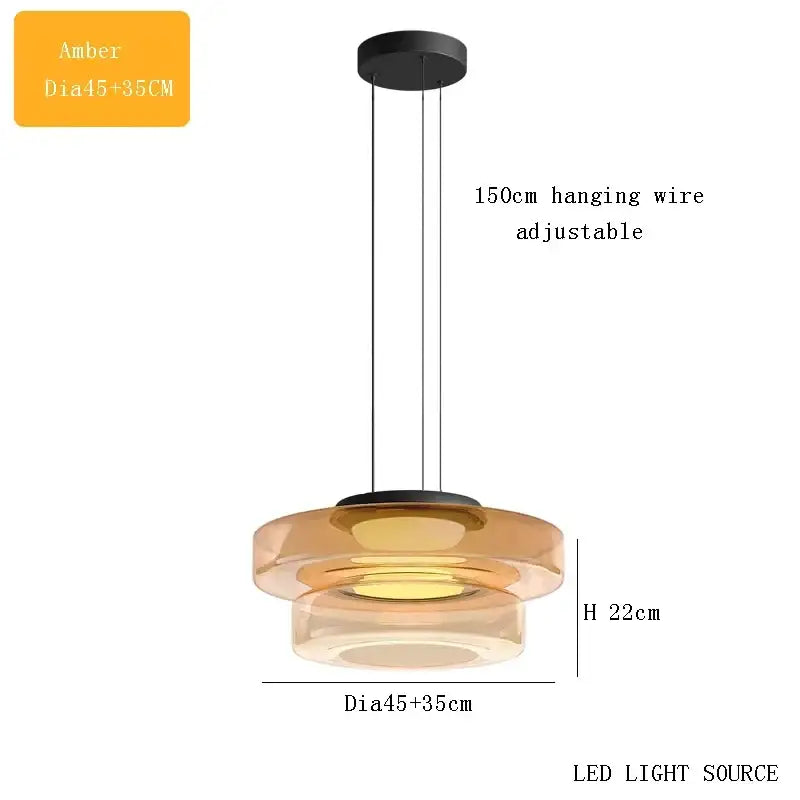 Amber-colored modern tiered glass pendant light with black ceiling mount and adjustable wire by decorbites bohemia glass