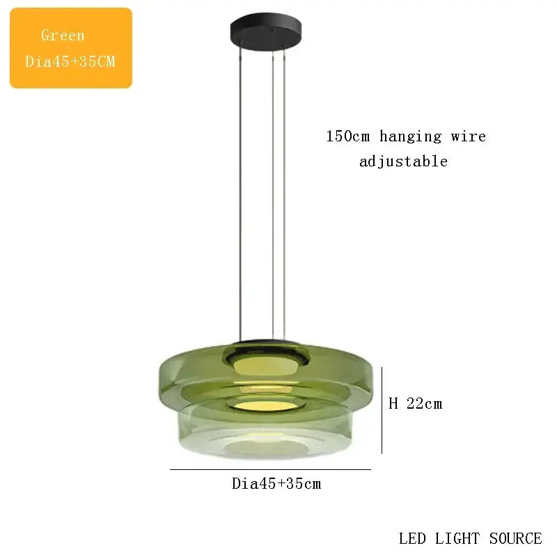 Modern tiered green glass pendant light with layered circular design and adjustable 150cm wire by decorbites bohemia glass