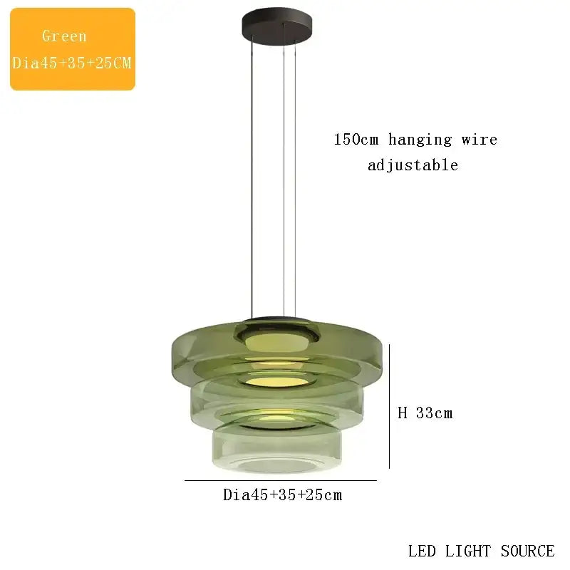 Modern green tiered glass pendant light with adjustable wire by decorbites bohemia for kitchen island decor