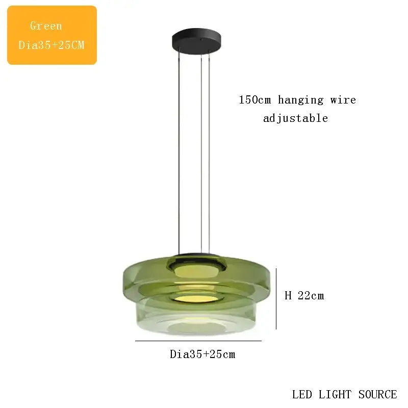 Modern tiered green glass pendant light with layered circular design and adjustable 150cm wire by decorbites bohemia glass