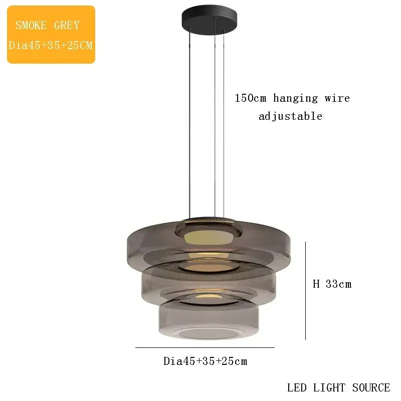 Smoke grey tiered glass pendant light with modern stacked circular design for kitchen island dining by decorbites bohemia