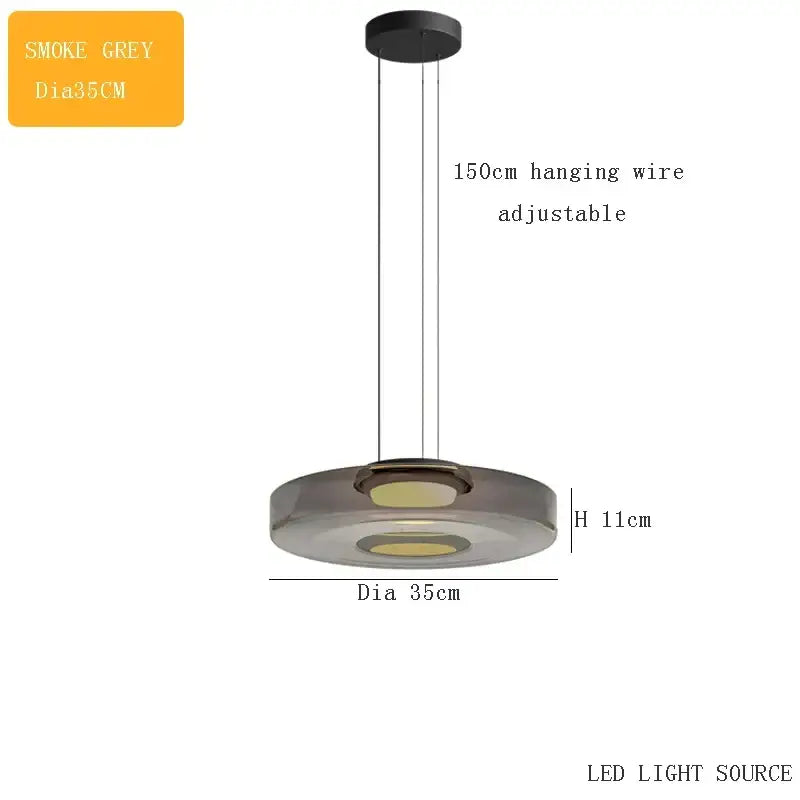 Smoke grey circular decorbites bohemia glass pendant light with sleek modern design and adjustable 150cm hanging wire
