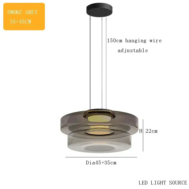 Smoke grey tiered circular glass pendant light with adjustable wire and led lighting for kitchen island decorbites bohemia