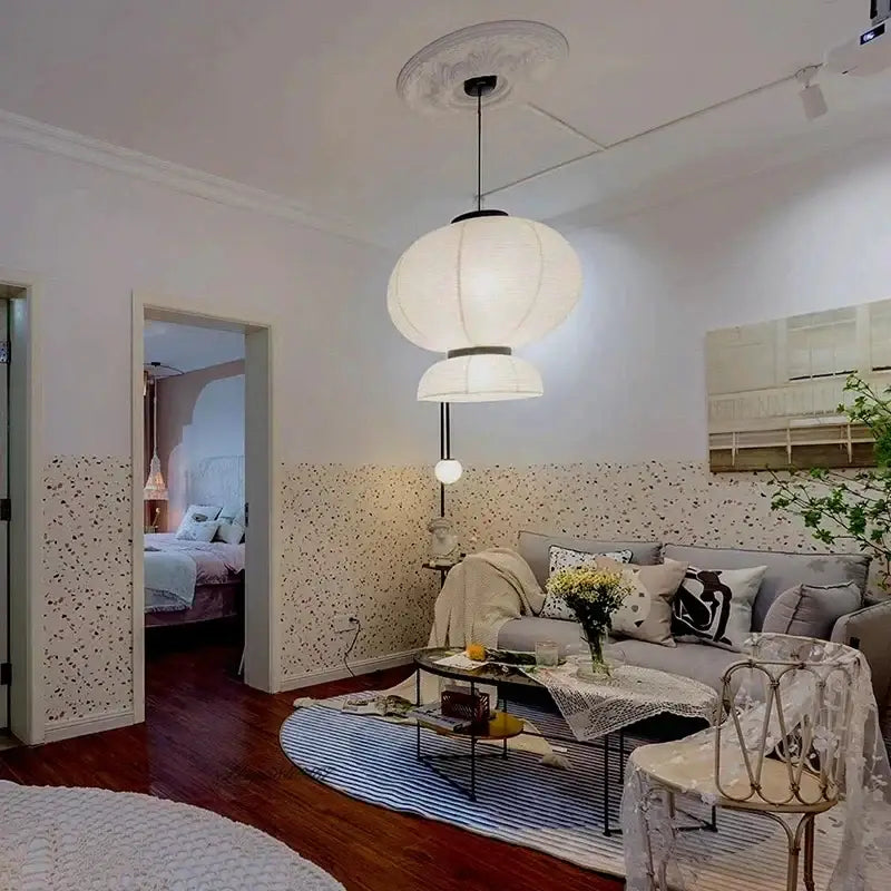 Modern tiered off-white paper pendant lights with spherical design by decorbites designer led for dining room decor