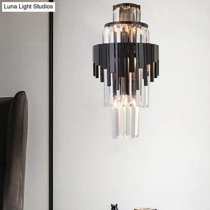 DecorBites™ DecorBites™ Modern Tiered Sconce Wall Lamp with Clear Crystal and Metal, 3 Heads, 14"/19.5" Height