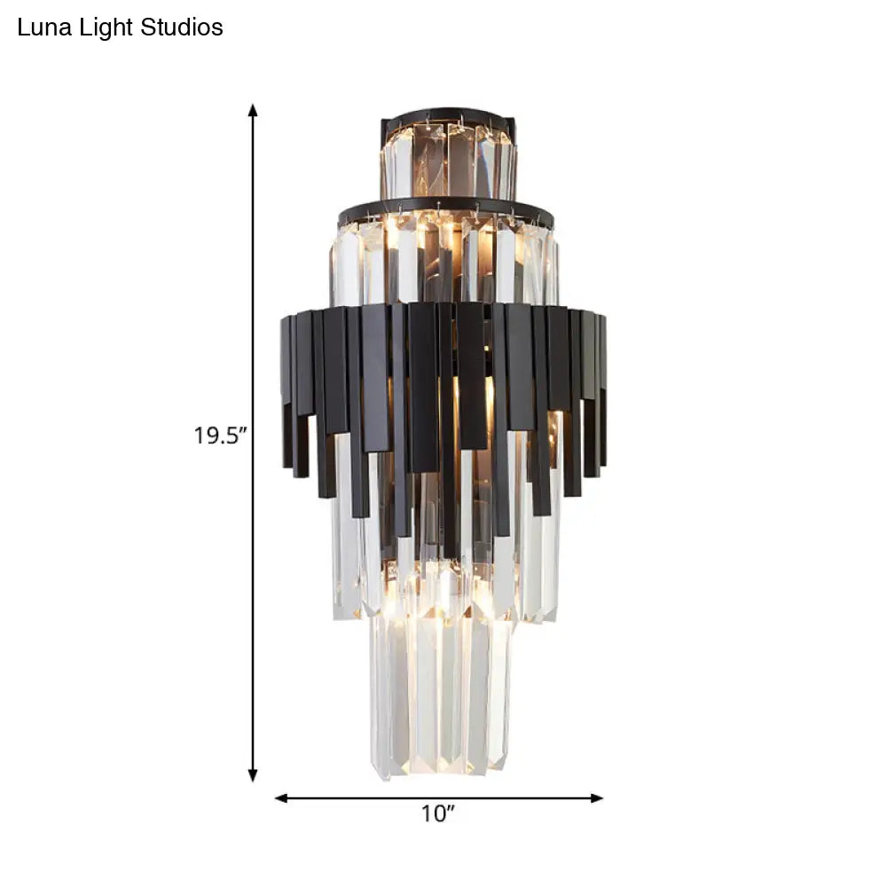 DecorBites™ DecorBites™ Modern Tiered Sconce Wall Lamp with Clear Crystal and Metal, 3 Heads, 14"/19.5" Height