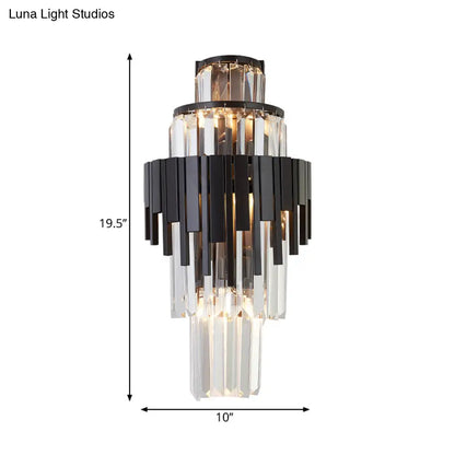 DecorBites™ DecorBites™ Modern Tiered Sconce Wall Lamp with Clear Crystal and Metal, 3 Heads, 14"/19.5" Height