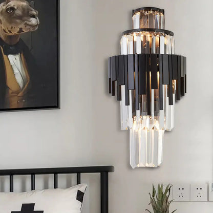 DecorBites™ DecorBites™ Modern Tiered Sconce Wall Lamp with Clear Crystal and Metal, 3 Heads, 14"/19.5" Height