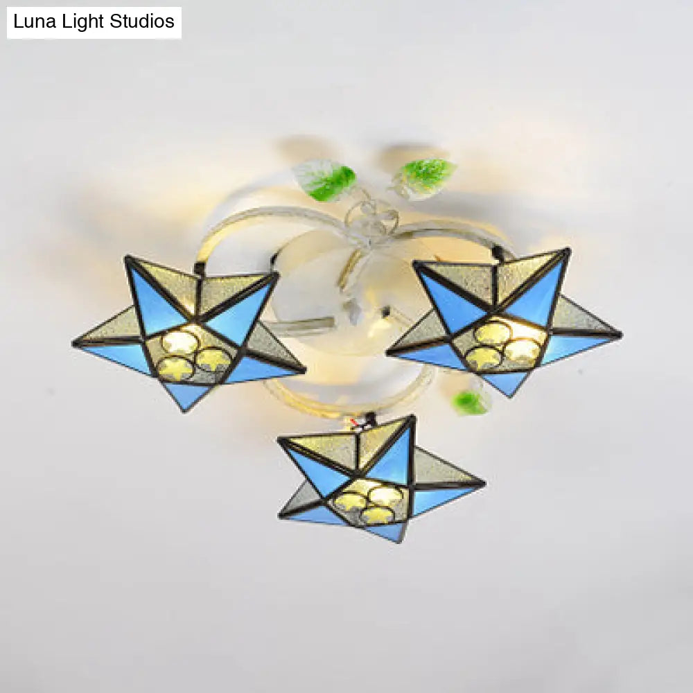 DecorBites™ Modern Tiffany Stained Glass Flush Mount Ceiling Light with 3 Star-Shaped Heads in Vibrant Multicolor