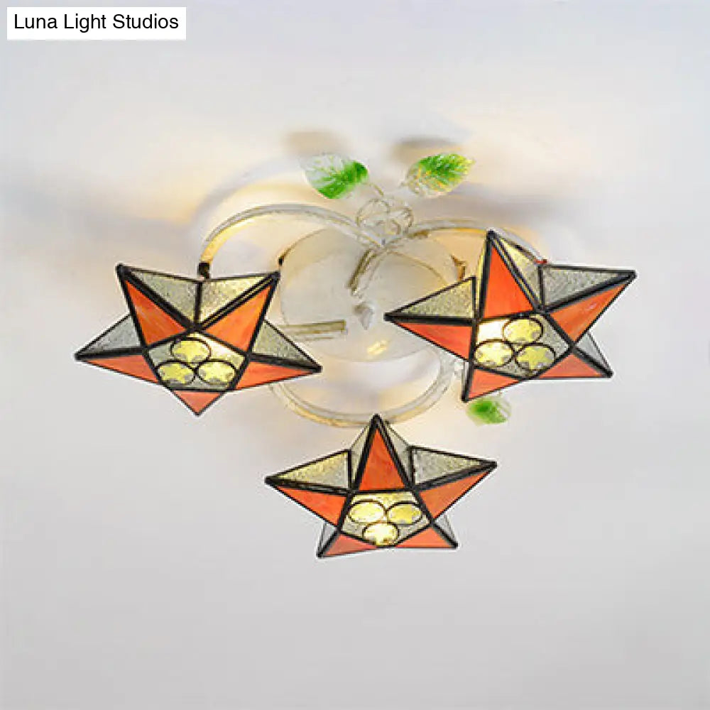 DecorBites™ Modern Tiffany Stained Glass Flush Mount Ceiling Light with 3 Star-Shaped Heads in Vibrant Multicolor