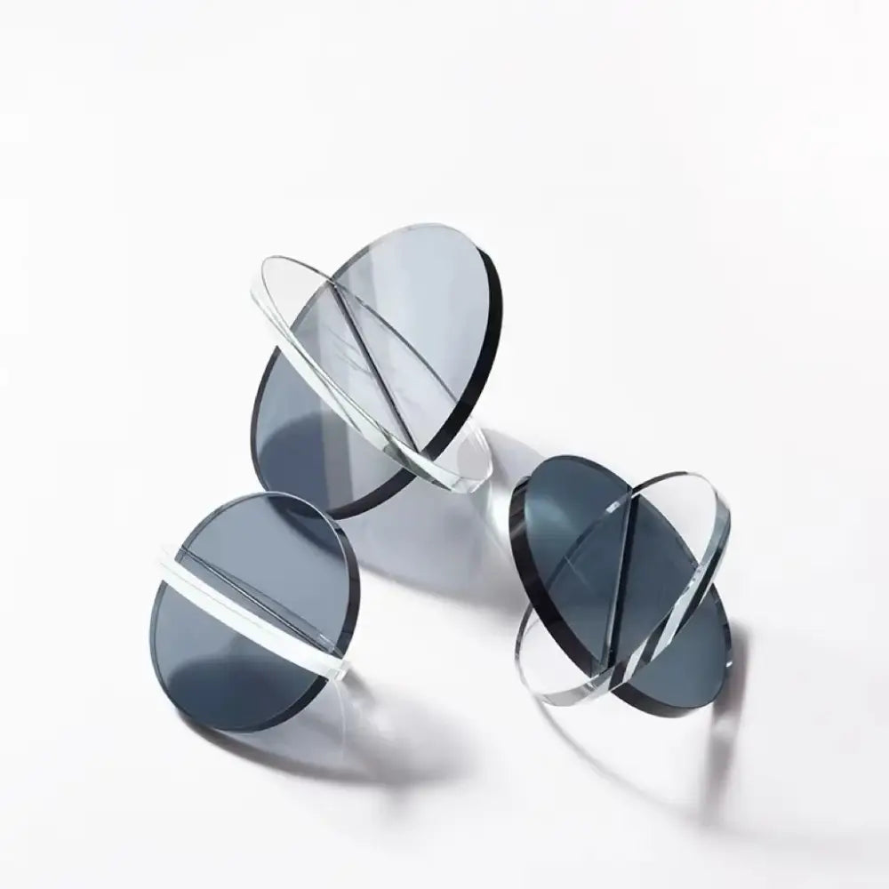 Dark gray circular lens blanks with transparent metallic frames for modern decorbites intersect glass ball semicircle decor