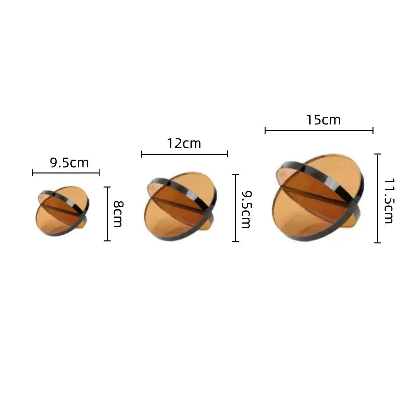 Set of three amber amber-colored oval glass ball semicircle desk organizers with black metal frames decorbites intersect glass