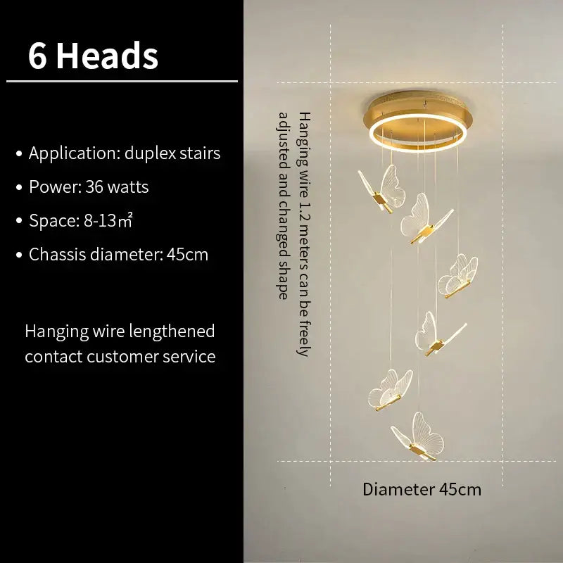 Gold-toned pendant lights with six illuminated butterfly-shaped pendants from decorbites butterfly staircase pendant collection