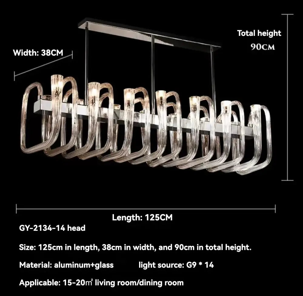 Modern transparent glass chandelier led hanging light with chrome finish and 14 g9 led light sources for dining room
