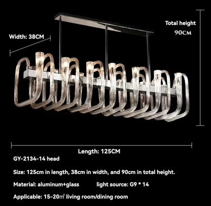 Modern transparent glass chandelier led hanging light with chrome finish and 14 g9 led light sources for dining room