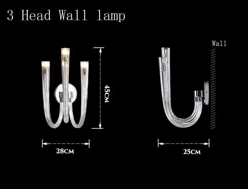 Modern transparent glass chandelier led with three clear glass heads and chrome accents for dining room lighting