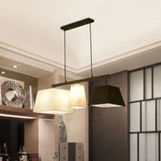 Modern rectangular pendant hanging lamp with off-white beige and black fabric lampshades for island light use