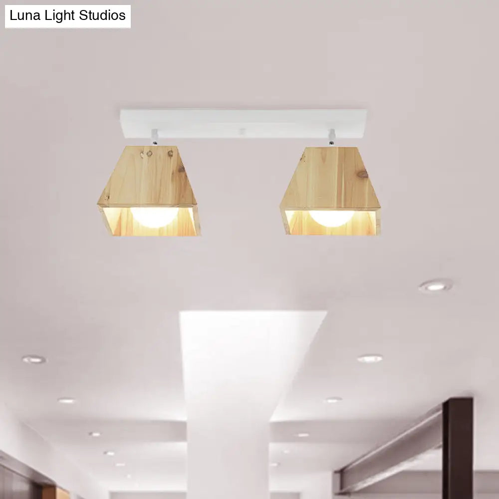DecorBites™ DecorBites™ Modern Trapezoid Pendant Light - 1/2/3-Head Wooden Ceiling Fixture in White Finish