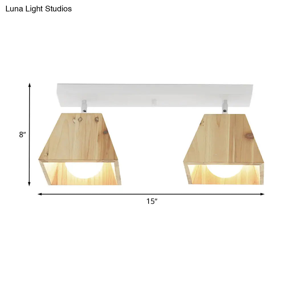 DecorBites™ DecorBites™ Modern Trapezoid Pendant Light - 1/2/3-Head Wooden Ceiling Fixture in White Finish