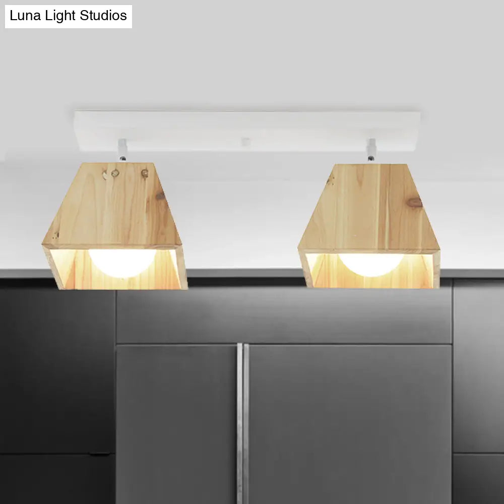 DecorBites™ DecorBites™ Modern Trapezoid Pendant Light - 1/2/3-Head Wooden Ceiling Fixture in White Finish