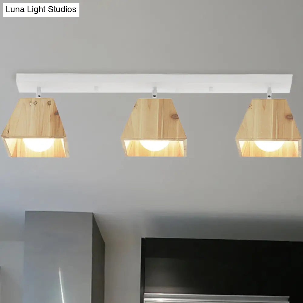 DecorBites™ DecorBites™ Modern Trapezoid Pendant Light - 1/2/3-Head Wooden Ceiling Fixture in White Finish