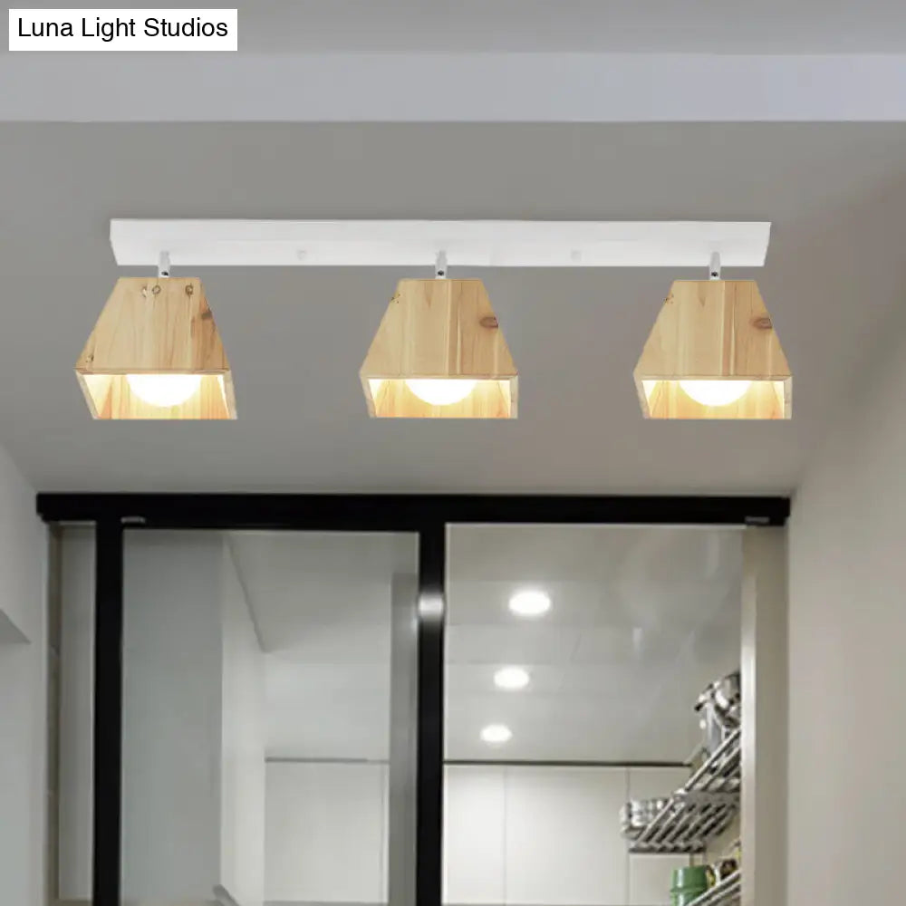 DecorBites™ DecorBites™ Modern Trapezoid Pendant Light - 1/2/3-Head Wooden Ceiling Fixture in White Finish