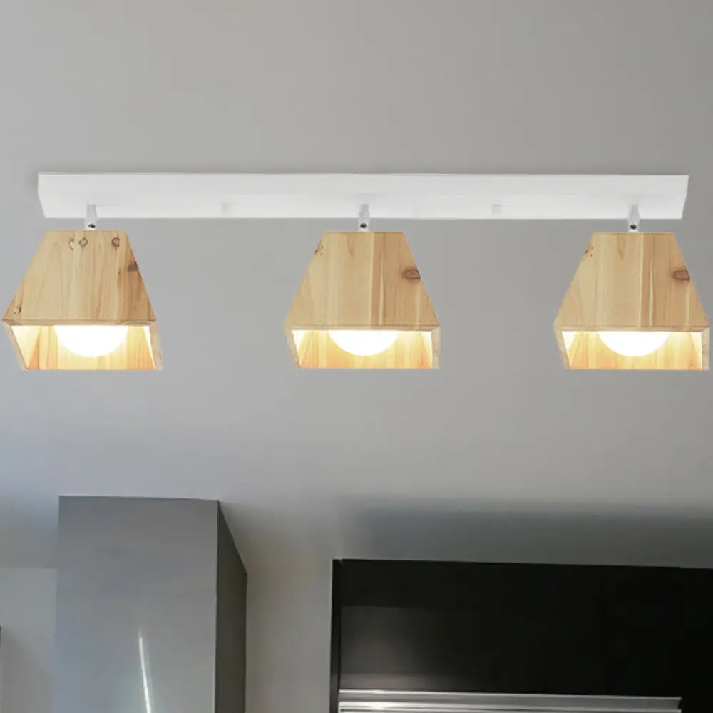 DecorBites™ DecorBites™ Modern Trapezoid Pendant Light - 1/2/3-Head Wooden Ceiling Fixture in White Finish