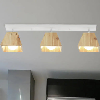 DecorBites™ DecorBites™ Modern Trapezoid Pendant Light - 1/2/3-Head Wooden Ceiling Fixture in White Finish