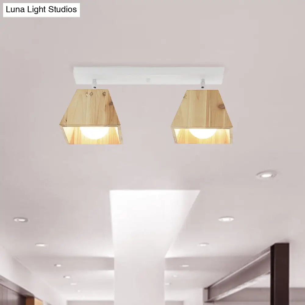 DecorBites™ DecorBites™ Modern Trapezoid Pendant Light - 1/2/3-Head Wooden Ceiling Fixture in White Finish