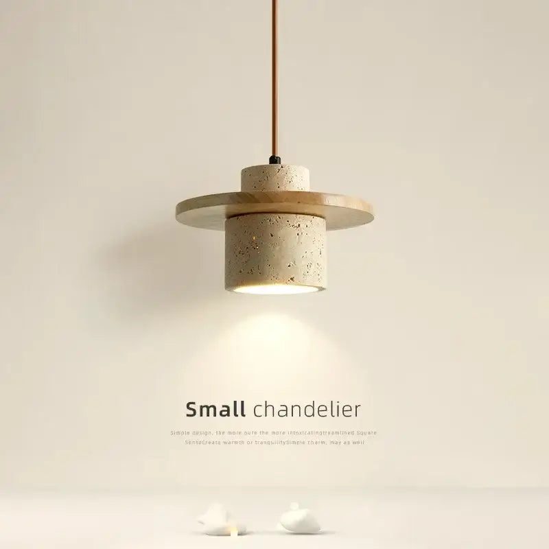 Minimalist travertine and walnut pendant light with warm diffused glow cord pendant and led bulb included