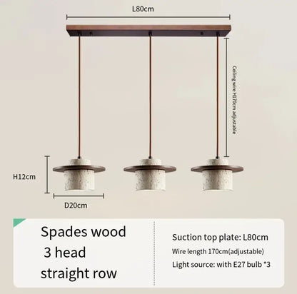 Modern travertine and walnut pendant light with rustic wood top plate and concrete cylinder shades bulb included cord pendant