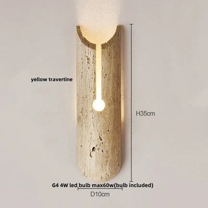 A modern yellow travertine decorbites led wall light with integrated white led for bedroom reading lamp