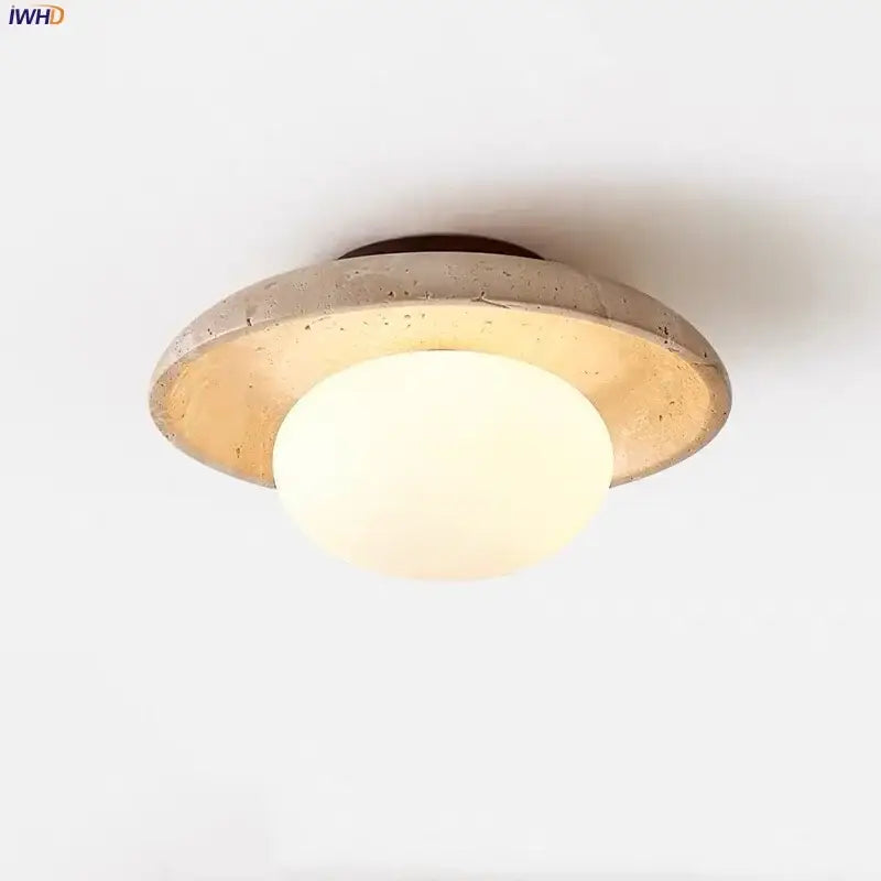 Modern travertine glass ball led ceiling light with concrete circular design and warm diffused glow for bedroom decorbites ceiling light