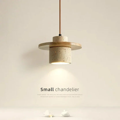 Modern Travertine Stone Pendant Light With Walnut Accent - Decorbites