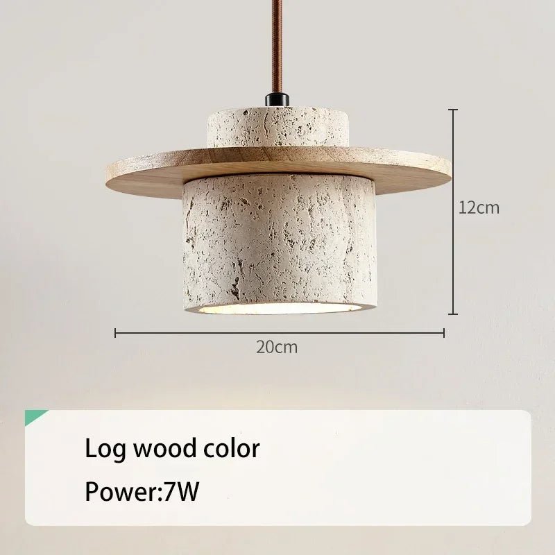 Modern Travertine Stone Pendant Light With Walnut Accent - Decorbites
