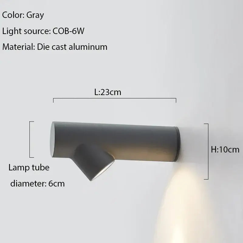 Gray die-cast aluminum wall sconce with sleek angular design and cob-6w light source for modern decorbites led wall use