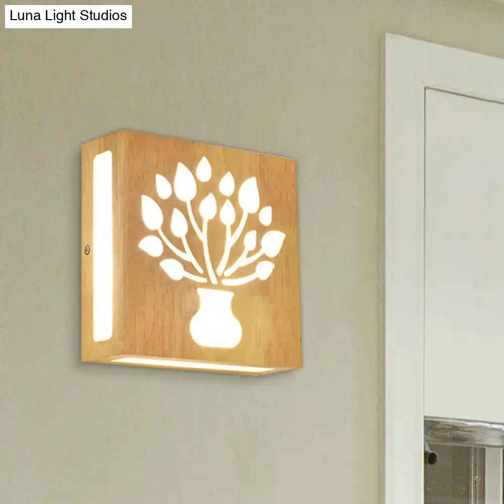 Modern tree pattern bamboo wall light with carved design emitting warm light direct wired electric wall light maximum bulb wattage