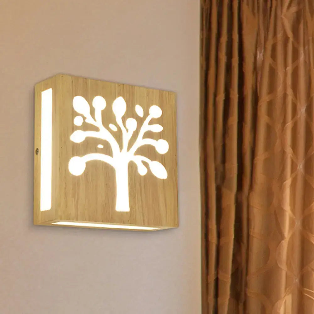 Modern tree pattern bamboo wall light emitting warm light with carved design, direct wired electric, maximum bulb wattage compliant