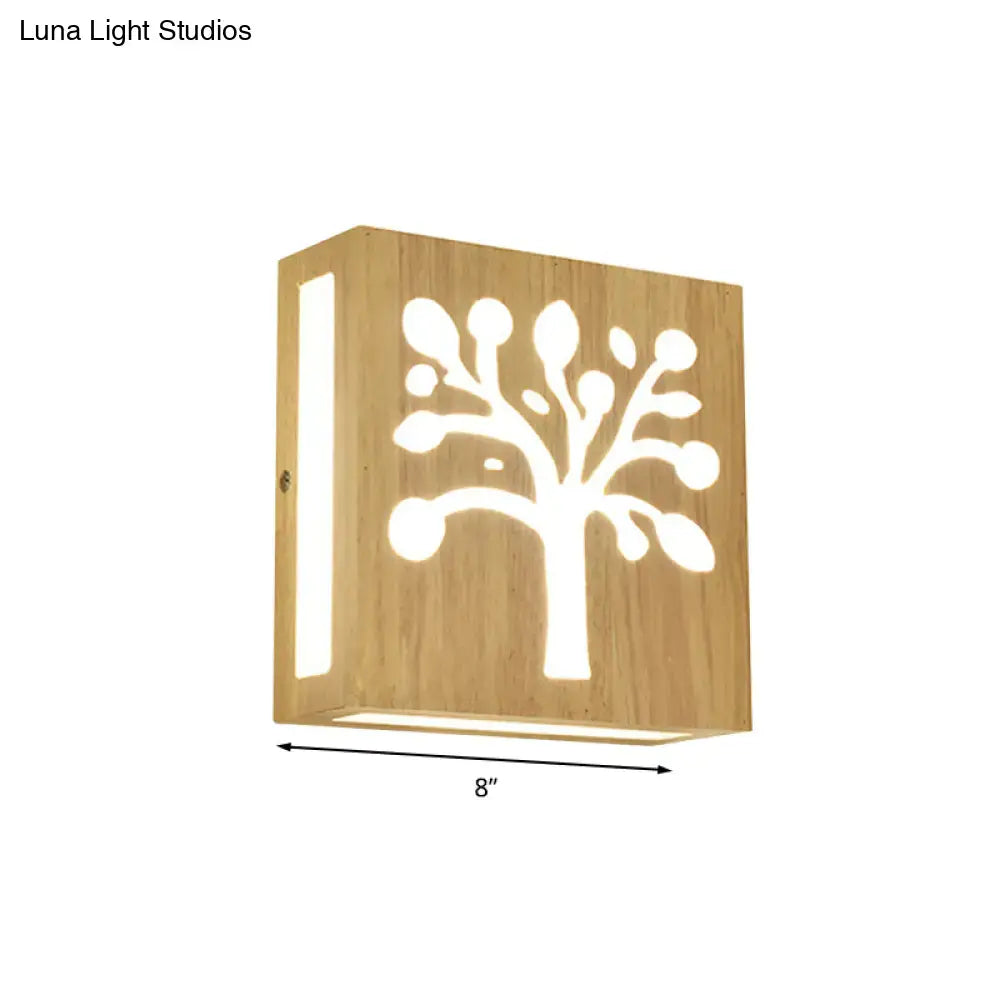 Modern tree pattern bamboo wall light with light-colored finish and direct wired electric design for bedroom use