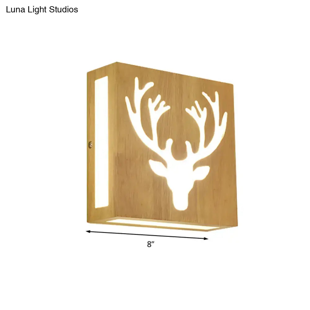 Wooden wall light with white deer head cutout design modern tree pattern bamboo direct wired electric maximum wattage