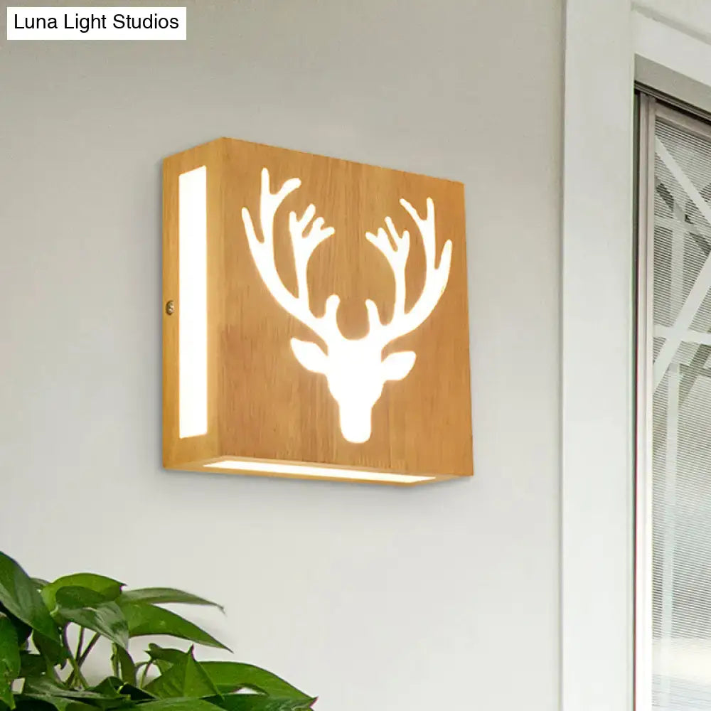 Modern tree pattern bamboo wall light with white deer head cutout and warm led edges direct wired electric wall light