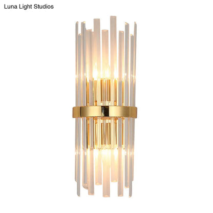 DecorBites™ DecorBites™ Modern Tri-Sided Crystal Rod Wall Light Fixture - Gold Sconce with Cylinder Design - Dual Head