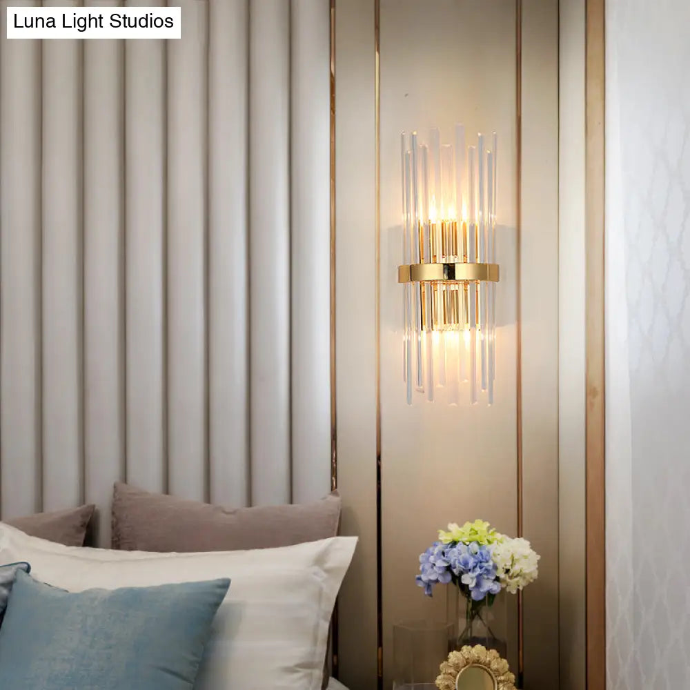 DecorBites™ DecorBites™ Modern Tri-Sided Crystal Rod Wall Light Fixture - Gold Sconce with Cylinder Design - Dual Head
