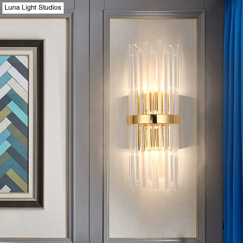 DecorBites™ DecorBites™ Modern Tri-Sided Crystal Rod Wall Light Fixture - Gold Sconce with Cylinder Design - Dual Head