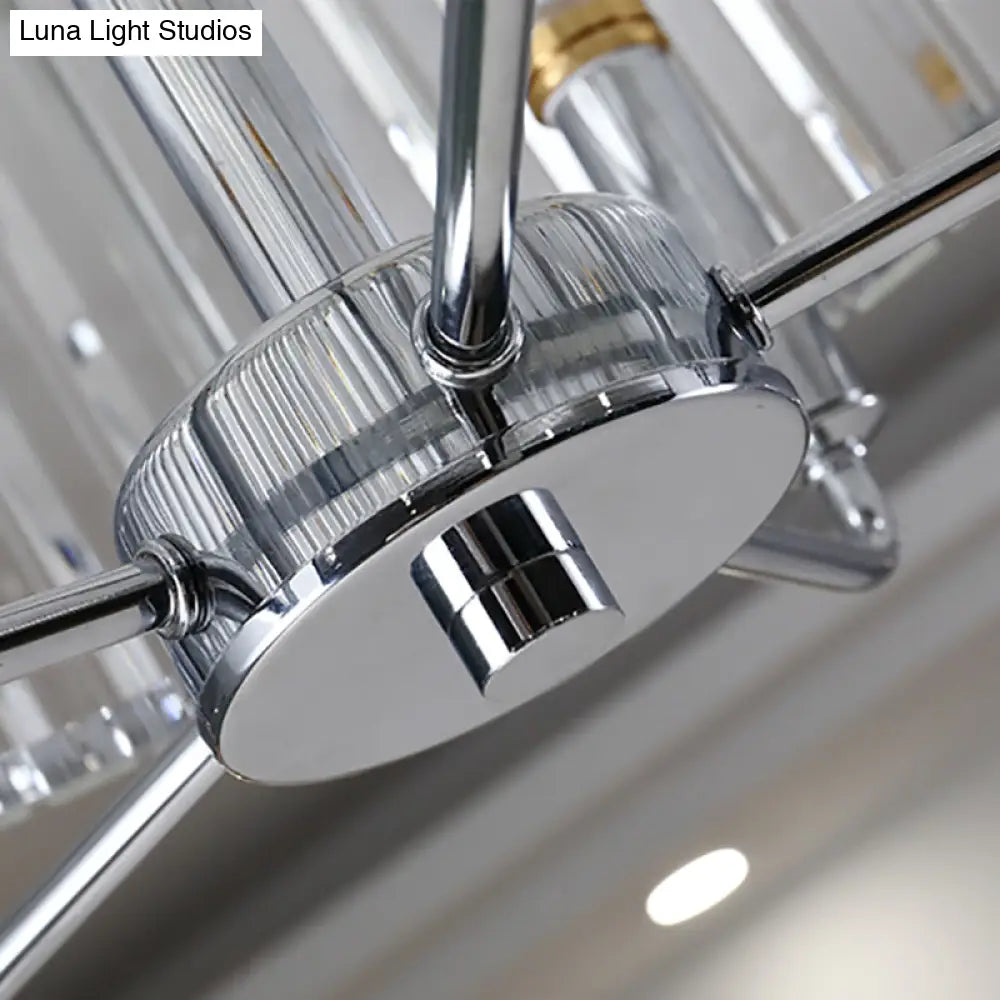 Lámpara de techo moderna de tres lados con varilla de vidrio y tambor - 4 luces, cromada, 49,5 cm/60 cm de ancho