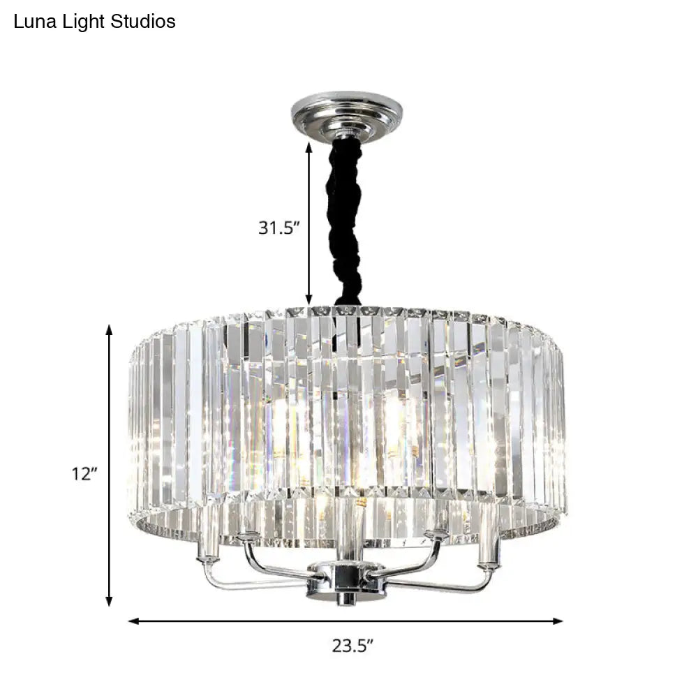 Lámpara de techo moderna de tres lados con varilla de vidrio y tambor - 4 luces, cromada, 49,5 cm/60 cm de ancho