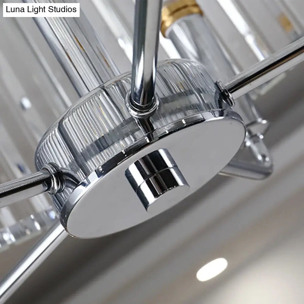 Lámpara de techo moderna de tres lados con varilla de vidrio y tambor - 4 luces, cromada, 49,5 cm/60 cm de ancho