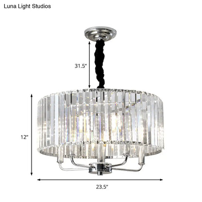 Lámpara de techo moderna de tres lados con varilla de vidrio y tambor - 4 luces, cromada, 49,5 cm/60 cm de ancho